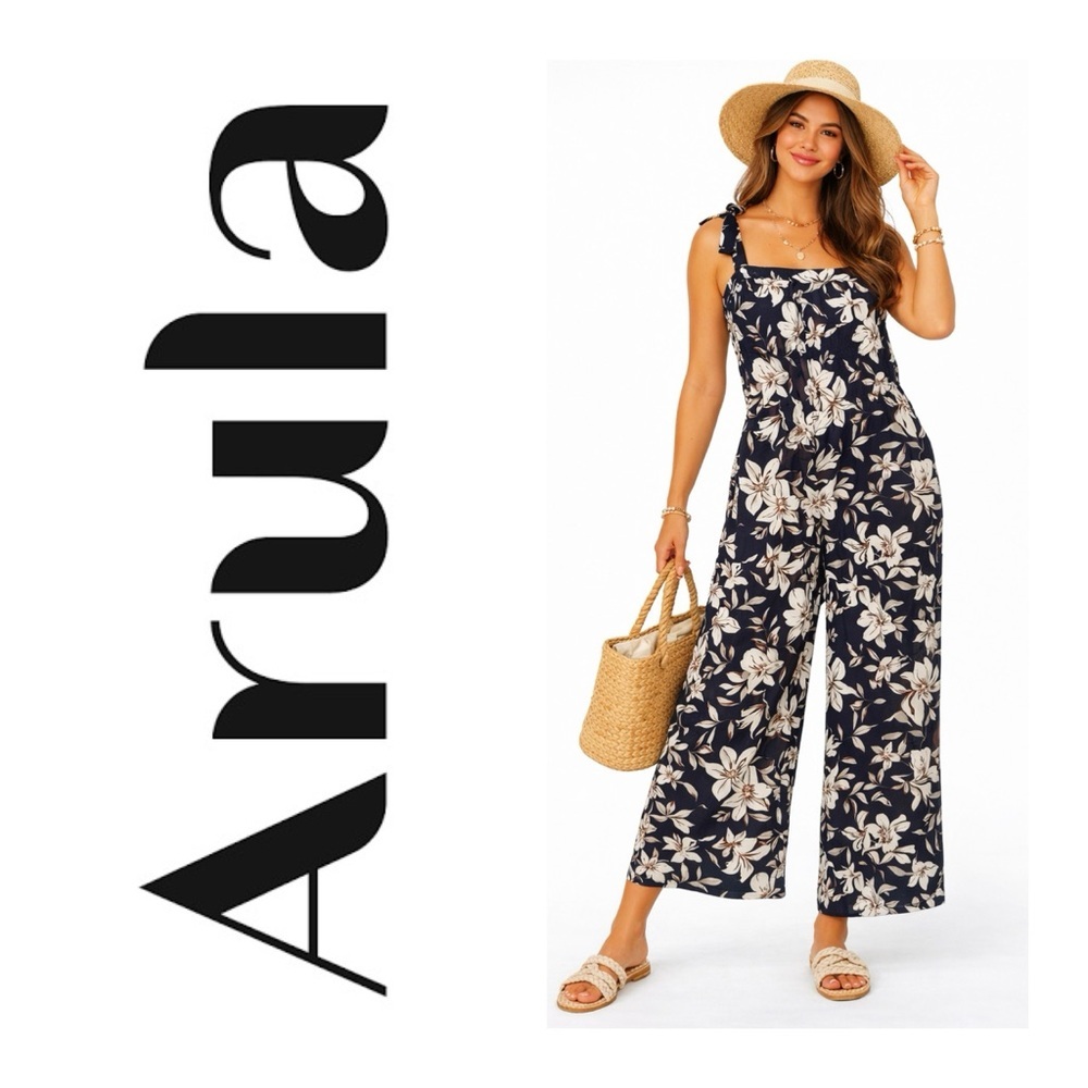 ARULA Altar’d State Black Floral Print Crop Jumpsuit